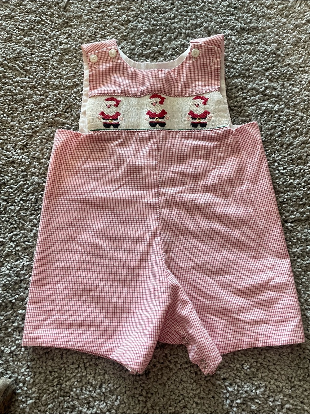 Red Gingham Smocked Santa Shortalls for Kids